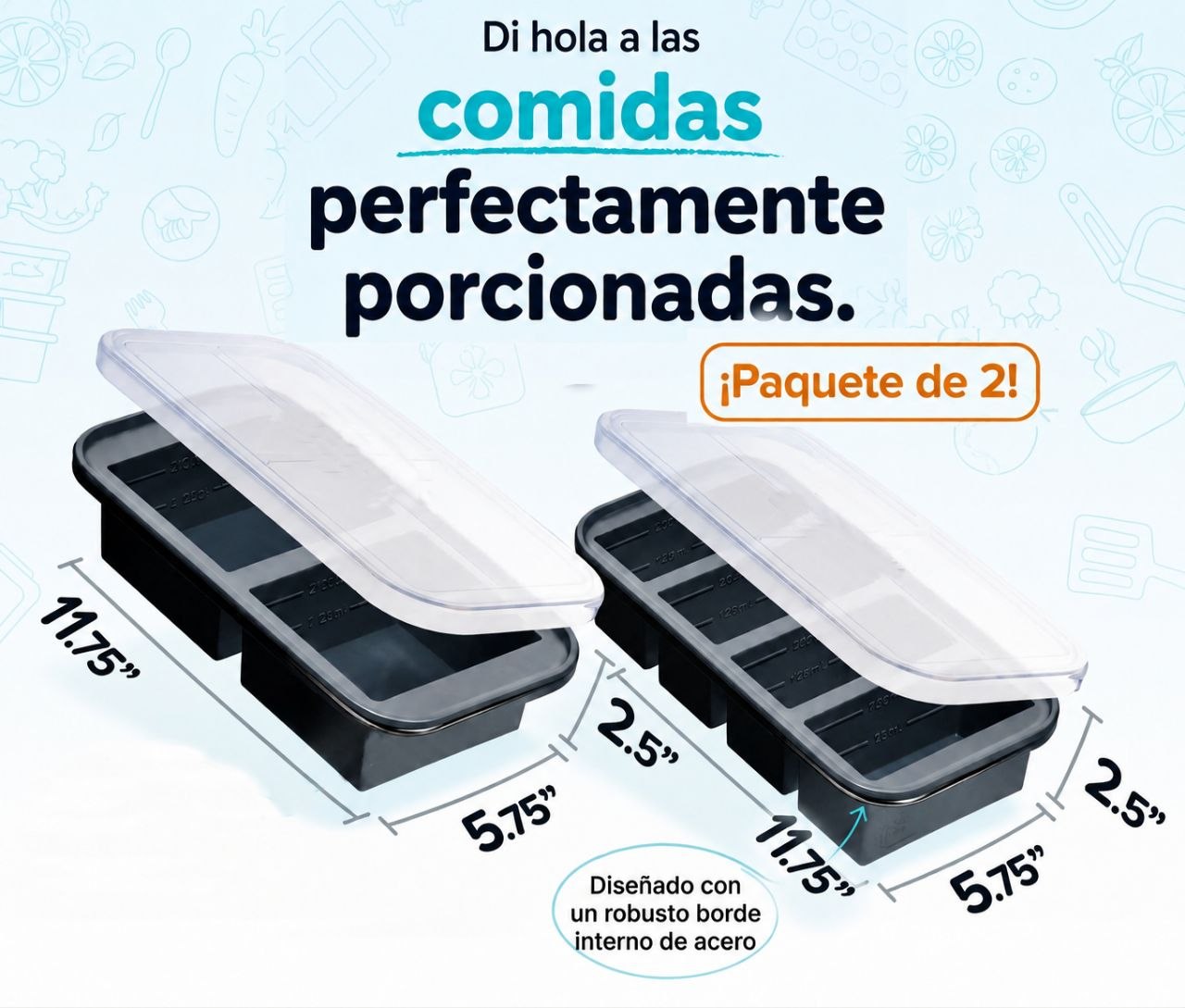Moldes de silicona para congelar comida | Pack de 2 | De 1/2, 1 y 2 tazas.