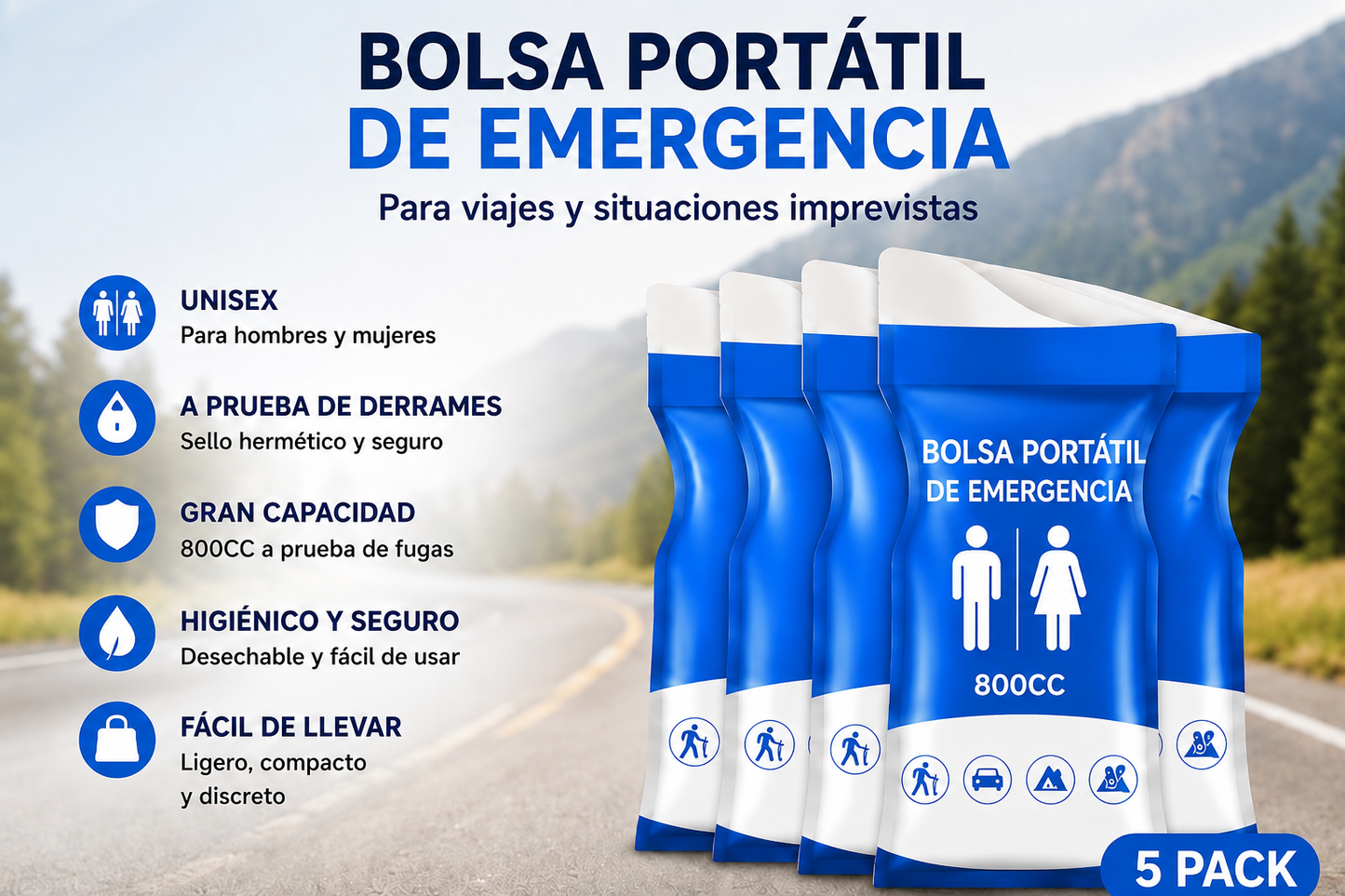 Bolsa Portátil de Emergencia | Paquete de 5 unidades