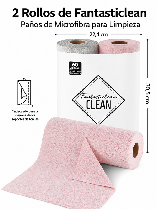Rollo de paños de limpieza de microfibra | Paquete de 60 unidades.
